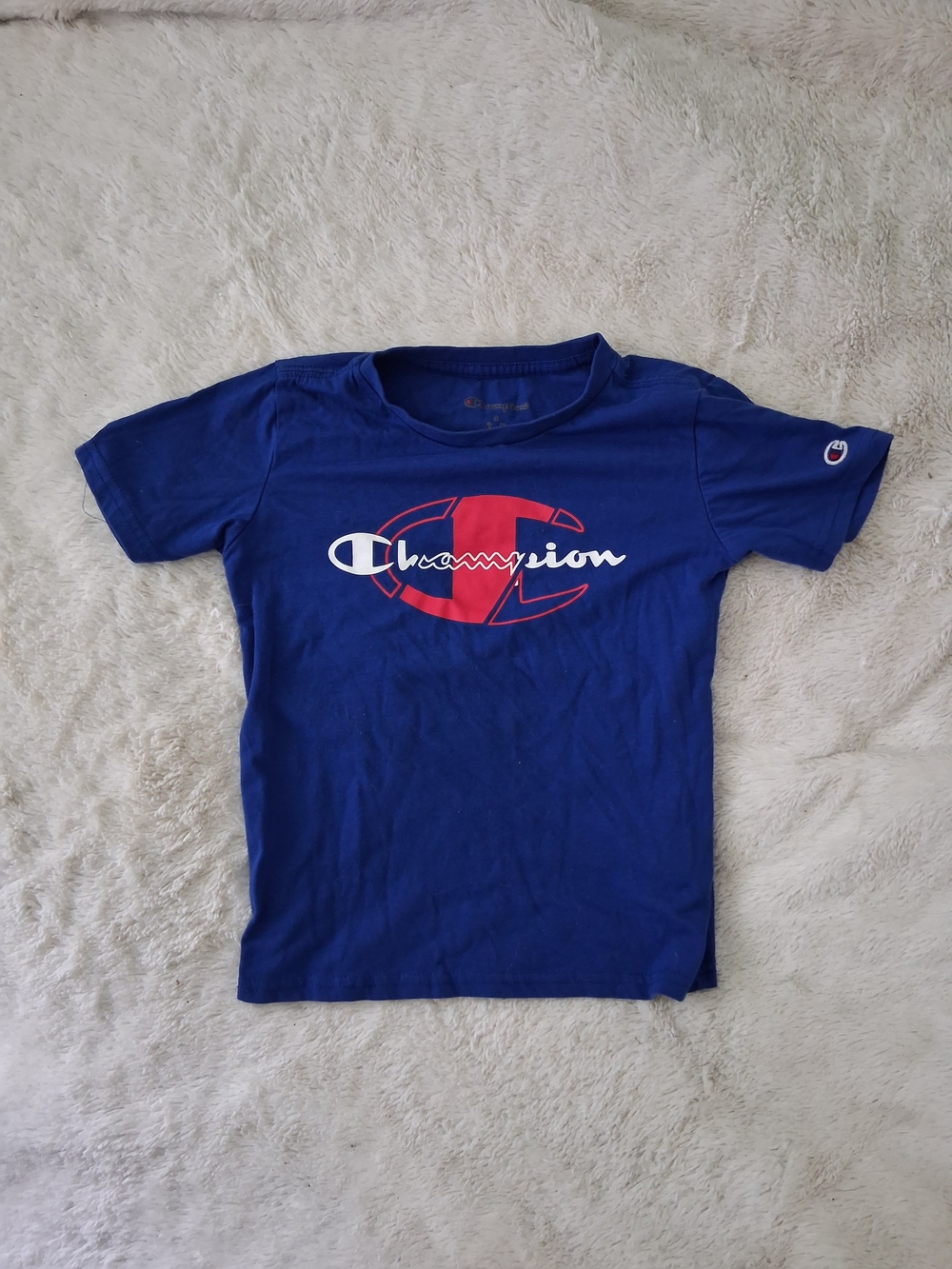 Champion Blue Short Sleeve Logo Tee with Red & White Accent